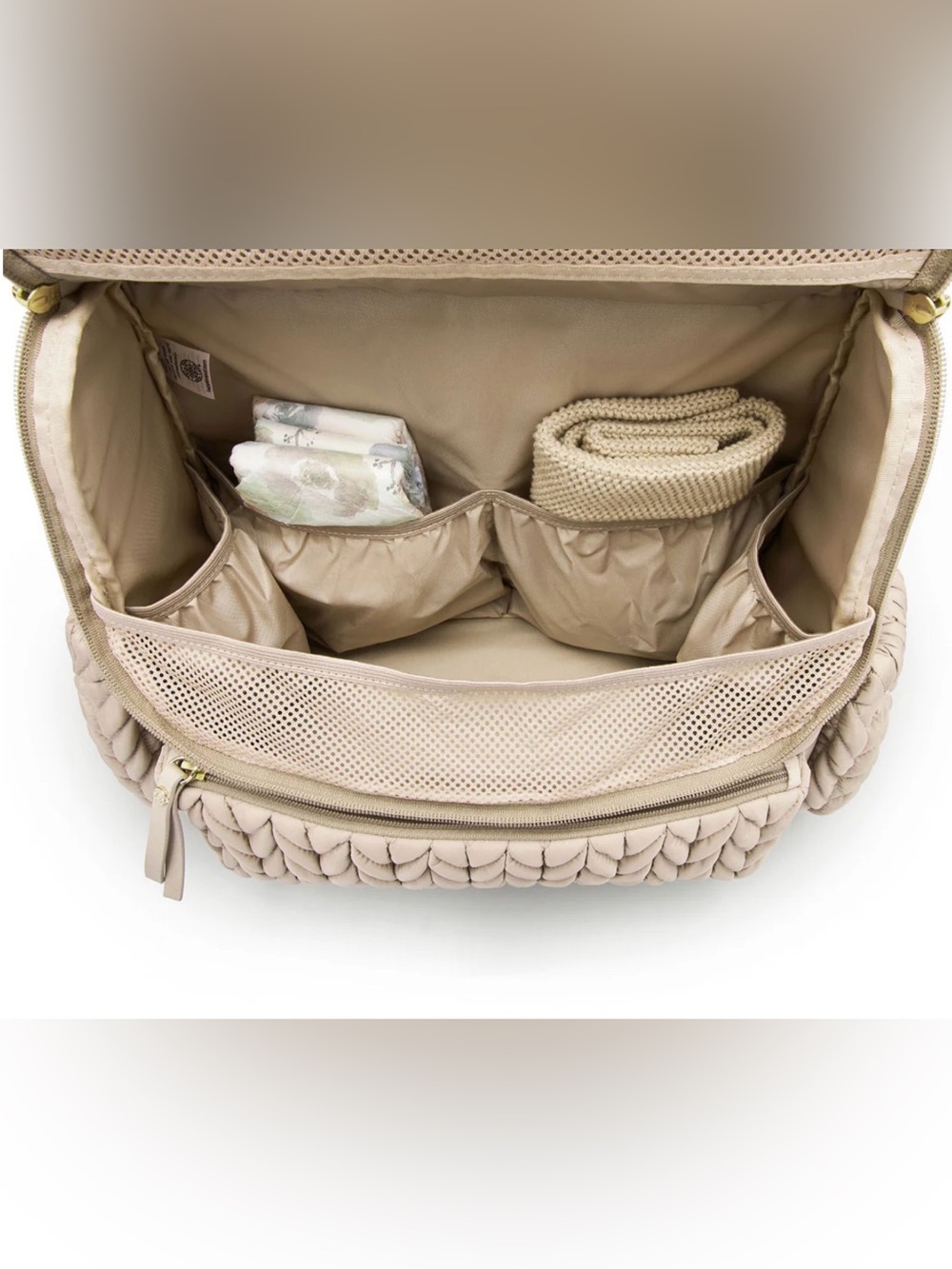 Quilted Diaper Backpack in Beige - Picture 6 of 14